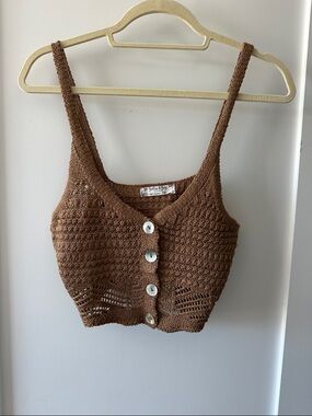 Joia & Ivy Brown Crochet Button-Front Tank Top